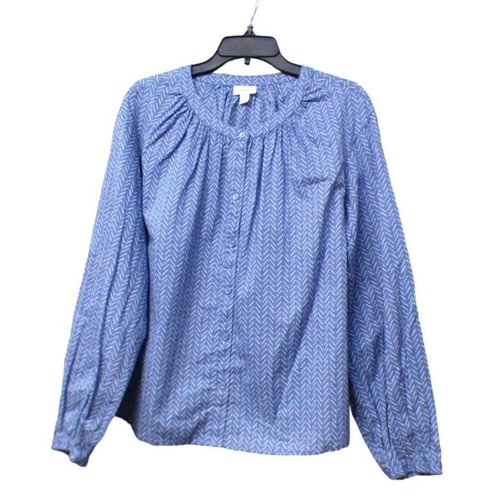 a.n.a. women’s Button Down Plead Scoop Neckline Printed Woven Blouse, XL